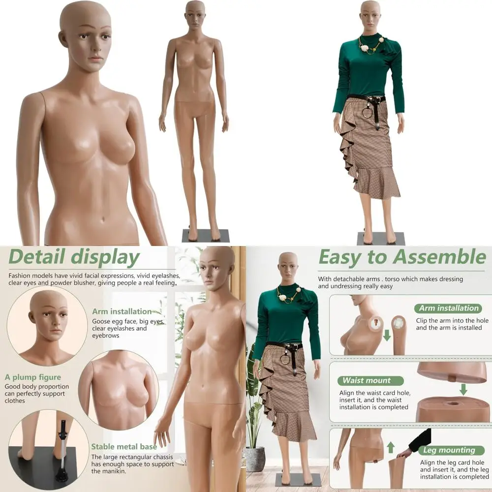 Full Body Female Clothing Mannequin 69 Rotatable Stand Detachable Head and Arms for Display and Storage
Full Body Female Clothing Mannequin 69 Rotatable Stand Detachable Head and Arms for Display and Storage