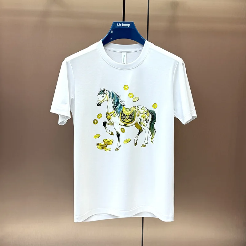 Summer New Luxury Men T Shirt Crew Neck Short Sleeve Tees European Fashion Horse Graphic Print Casual Versatile All Match Trend
Summer New Luxury Men T Shirt Crew Neck Short Sleeve Tees European Fashion Horse Graphic Print Casual Versatile All Match Trend