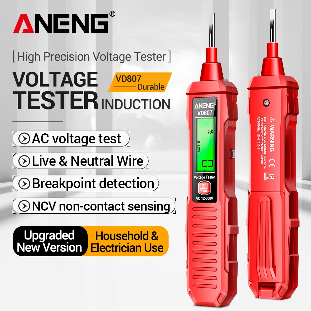 ANENG VD807 Умный бесконтактный тестер напряжения с ЖК-дисплеем, индукционный детектор NCV, проверка проводки под напряжением, звуковая сигнализация, отвертка-тестер
ANENG VD807 Умный бесконтактный тестер напряжения с ЖК-дисплеем, индукционный детектор NCV, проверка проводки под напряжением, звуковая сигнализация, отвертка-тестер
