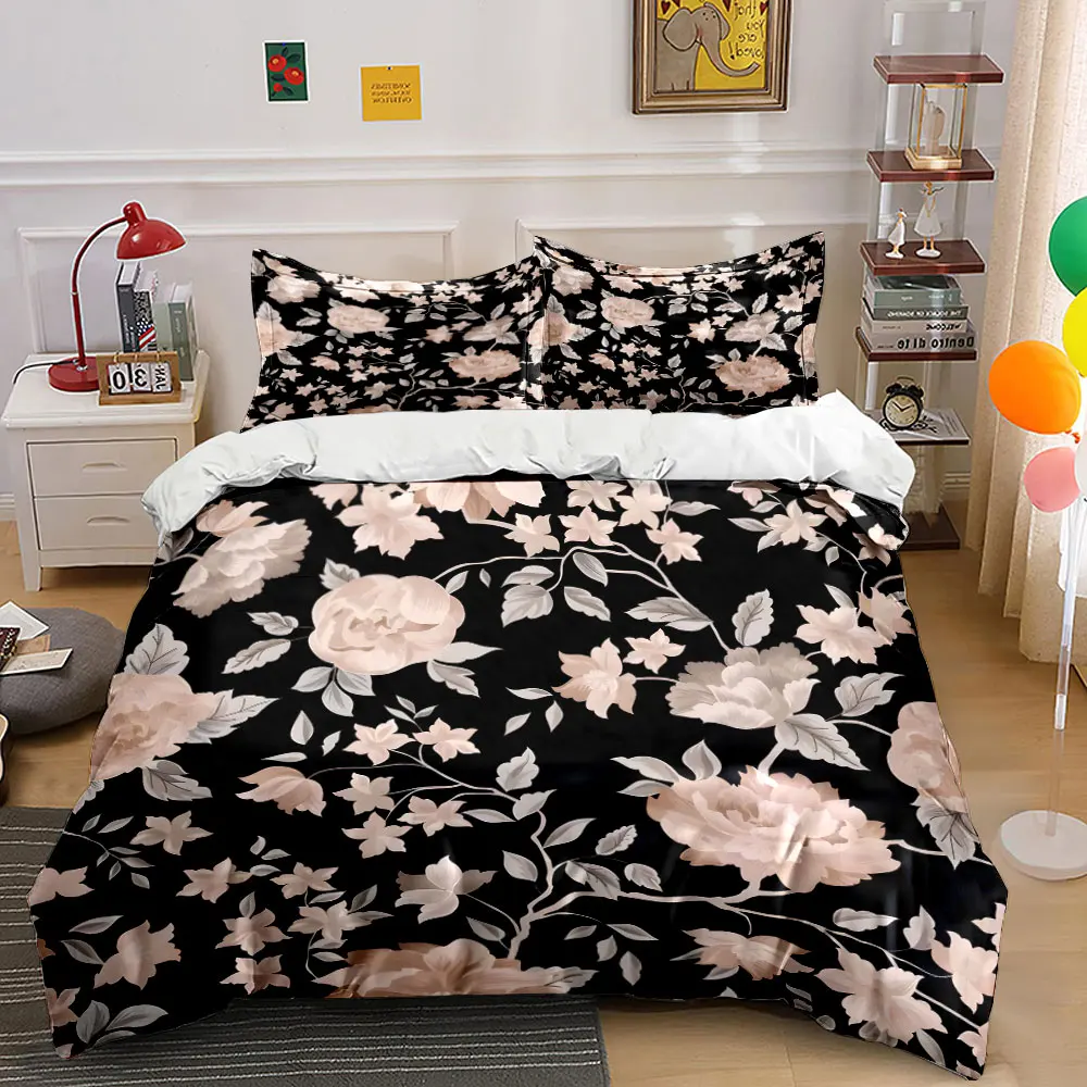 Elegant floral design on black Print Bedding Set 1 Duvet Cover 2 Pillowcases for Adult and Children Luxury Gift Full Size
Elegant floral design on black Print Bedding Set 1 Duvet Cover 2 Pillowcases for Adult and Children Luxury Gift Full Size