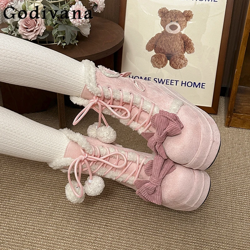 Lolita Velvet Winter Snow Boots Women's Plush Warm Cotton Sweet Shoes Female Thick Sole Lolita Cute High Heel Snow Boots
Lolita Velvet Winter Snow Boots Women's Plush Warm Cotton Sweet Shoes Female Thick Sole Lolita Cute High Heel Snow Boots
