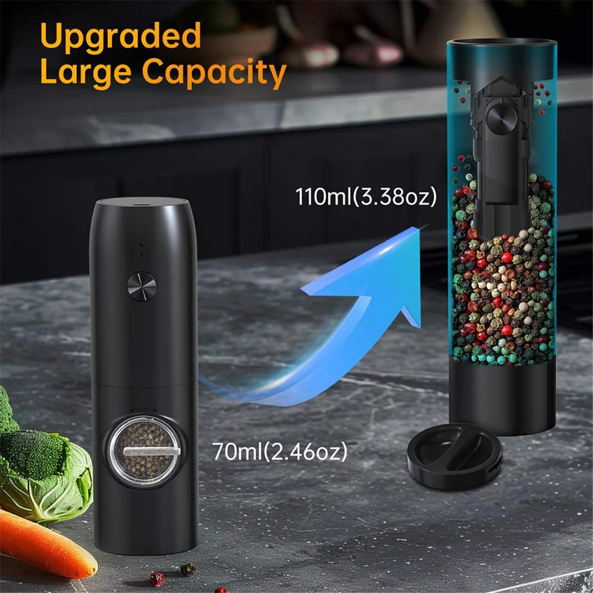 AA91 Electric Rechargeable Salt and Pepper Grinder Set Top-Refill Automatic Pepper Mill Grinder with Charging Base
AA91 Electric Rechargeable Salt and Pepper Grinder Set Top-Refill Automatic Pepper Mill Grinder with Charging Base