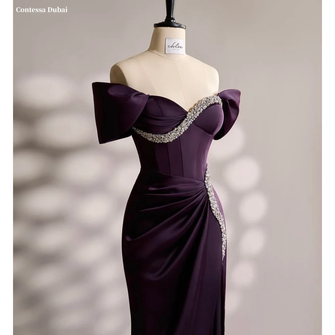 Contessa Dubai Purple Sequin Off Shoulder Prom Dresses Mermaid Customized فساتين سهرات Sweep Train vestido de gala noche mujer
Contessa Dubai Purple Sequin Off Shoulder Prom Dresses Mermaid Customized فساتين سهرات Sweep Train vestido de gala noche mujer