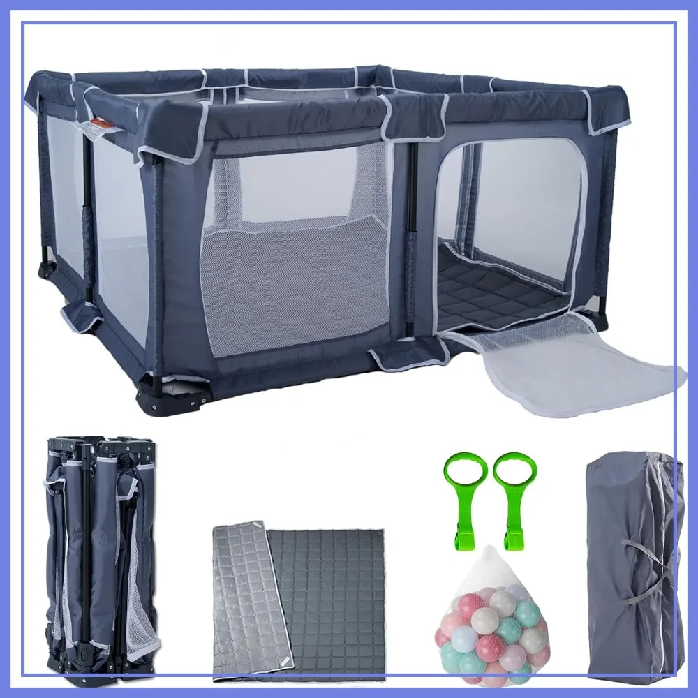 Foldable Baby Playpen 50"x50", Portable Play Yard with Mesh, Mat & Bags
Foldable Baby Playpen 50"x50", Portable Play Yard with Mesh, Mat & Bags