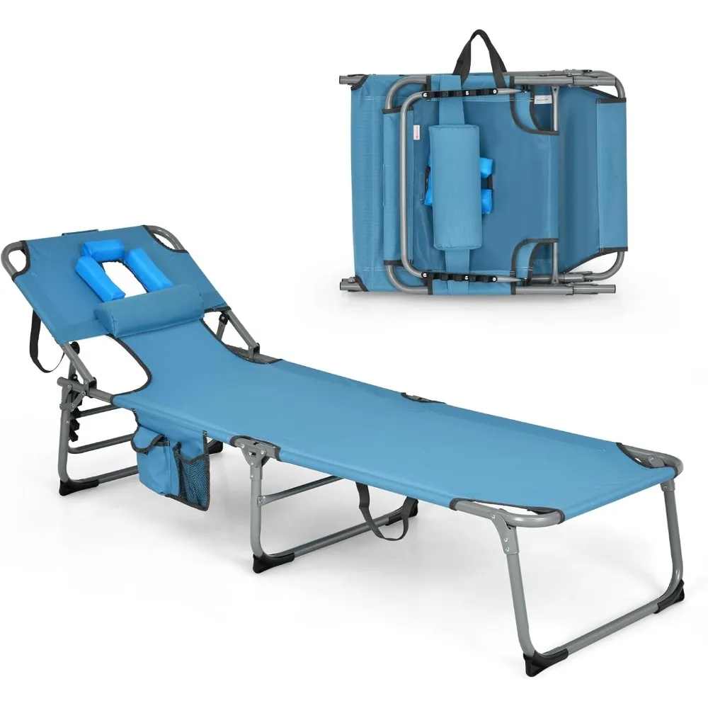 Folding Adjustable Patio Lounge Chair with Face Hole,Removable Pillow,330LBS,Carry Strap,Lightweight Portable Beach Lounge Chair 
Folding Adjustable Patio Lounge Chair with Face Hole,Removable Pillow,330LBS,Carry Strap,Lightweight Portable Beach Lounge Chair