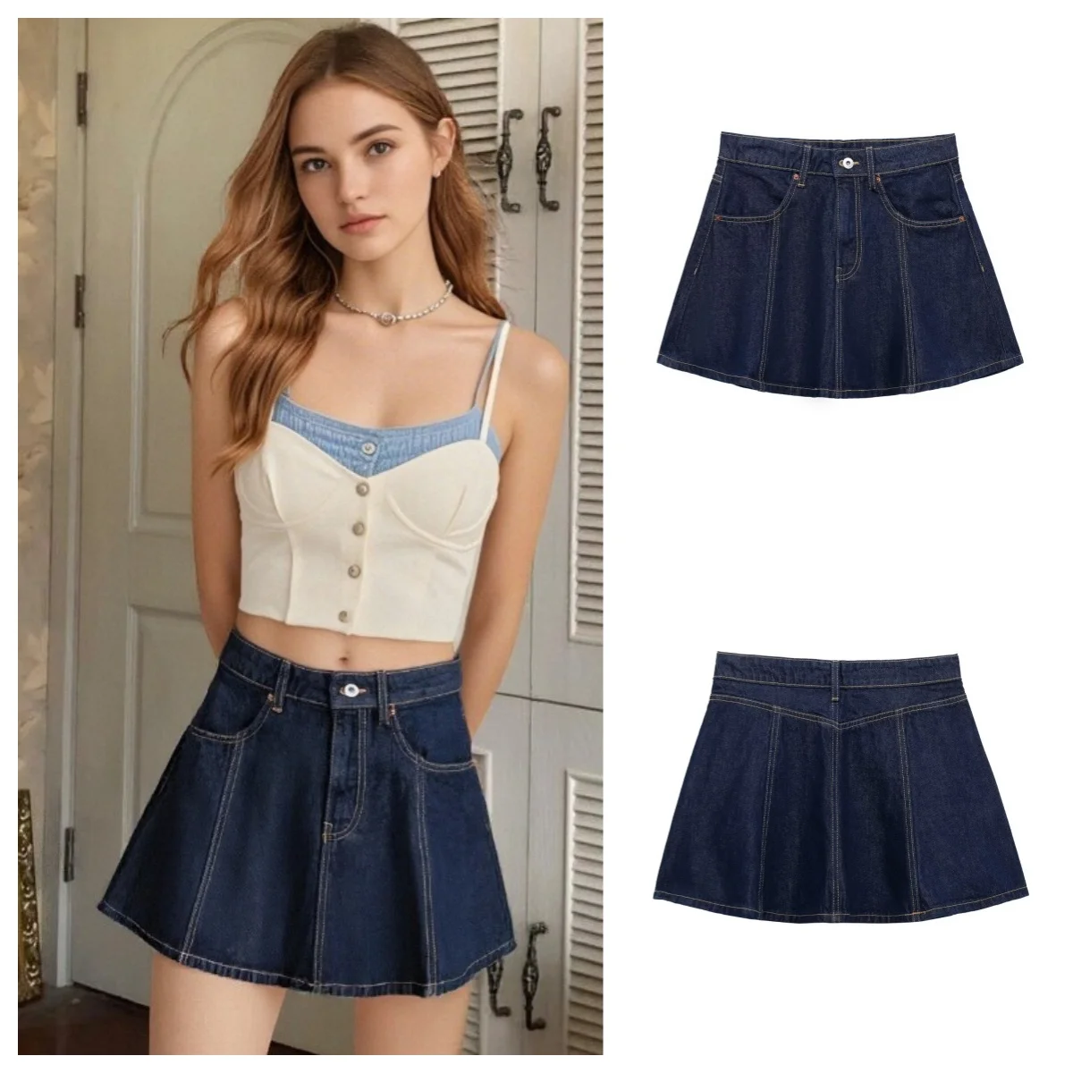 Taop&Za 2025 classic design women's denim skirt with front pockets, button placket belt suitable for daily casual wear
Taop&Za 2025 classic design women's denim skirt with front pockets, button placket belt suitable for daily casual wear