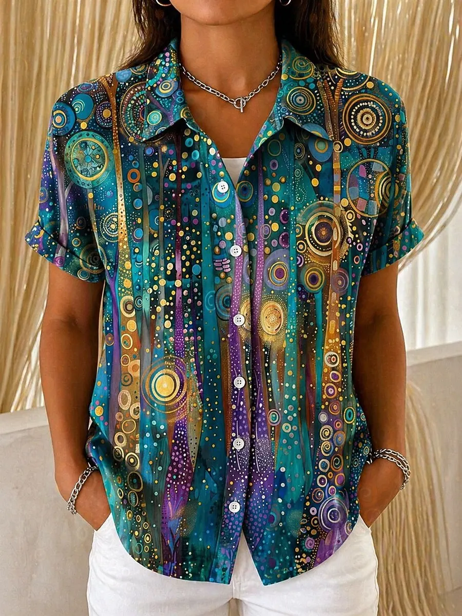 Women's Vintage Geometric Abstract Graphic Print Collared Button Short Sleeve Casual Stylish Daily Tops Orange Green for Summer
Women's Vintage Geometric Abstract Graphic Print Collared Button Short Sleeve Casual Stylish Daily Tops Orange Green for Summer