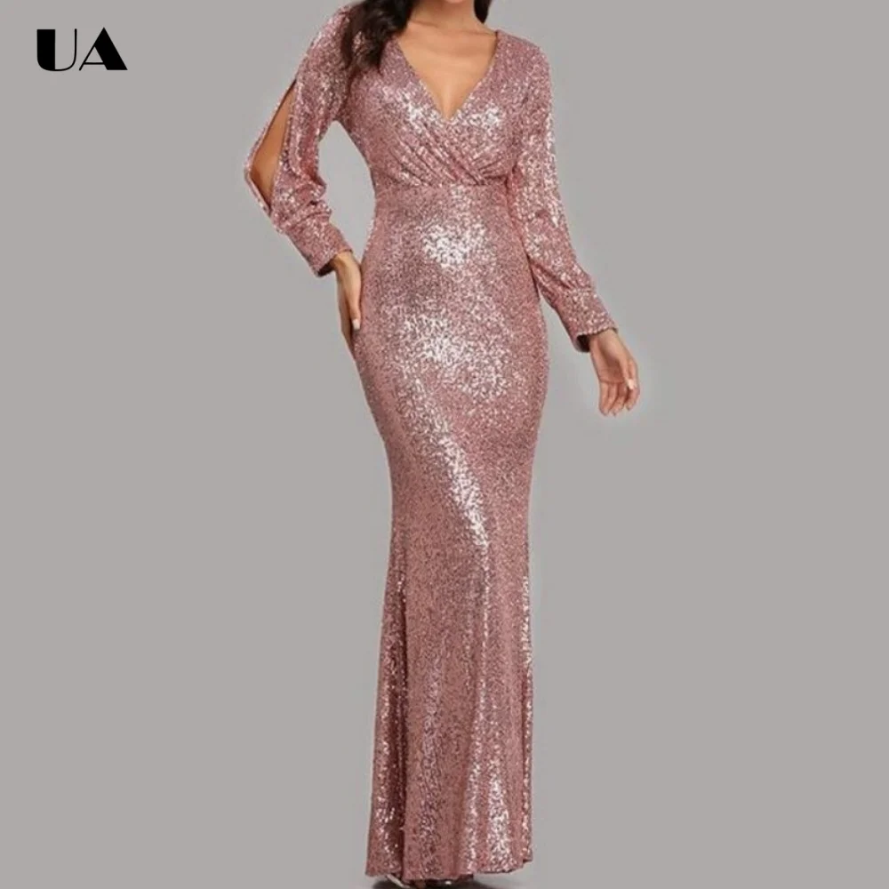 ULBYANRY Customized Solid Mermaid Deep V-neck Evening Dress, Sparkly Sequined Party Dress, Elegant Cutout Long Sleeve Prom Dress
ULBYANRY Customized Solid Mermaid Deep V-neck Evening Dress, Sparkly Sequined Party Dress, Elegant Cutout Long Sleeve Prom Dress