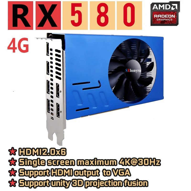 SRhonyra AMD RX580 4/8GB Graphics Card Multi- display 2048SP GDDR5 256bit 6 HDMI Multi Screen Splicing Video Card GPU EDID 
SRhonyra AMD RX580 4/8GB Graphics Card Multi- display 2048SP GDDR5 256bit 6 HDMI Multi Screen Splicing Video Card GPU EDID