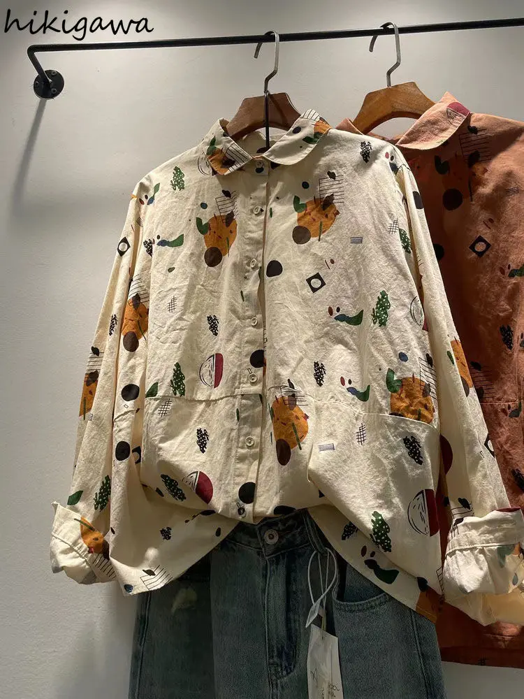 Turndown Collar Print Shirts Women's Clothing Long Sleeve Cotton Vintage Blouses Chic Oversized Tops 2025 Blusas Mujer De Moda
Turndown Collar Print Shirts Women's Clothing Long Sleeve Cotton Vintage Blouses Chic Oversized Tops 2025 Blusas Mujer De Moda