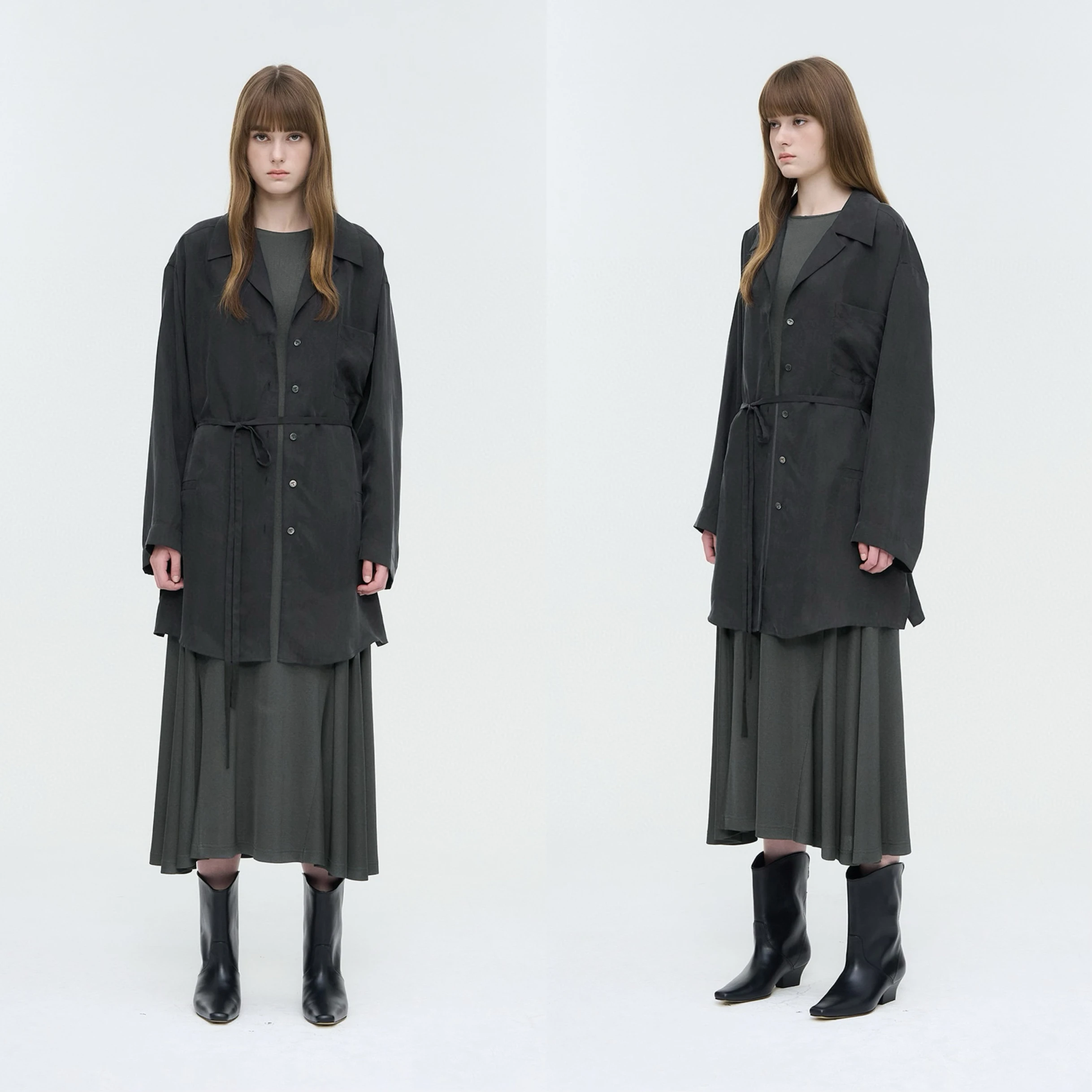 T*25 Spring New Long Belted Korean Sle irt Coat Thin Polyester Fiber Loose Fit Button up Pure Color Office Wear
T*25 Spring New Long Belted Korean Sle irt Coat Thin Polyester Fiber Loose Fit Button up Pure Color Office Wear