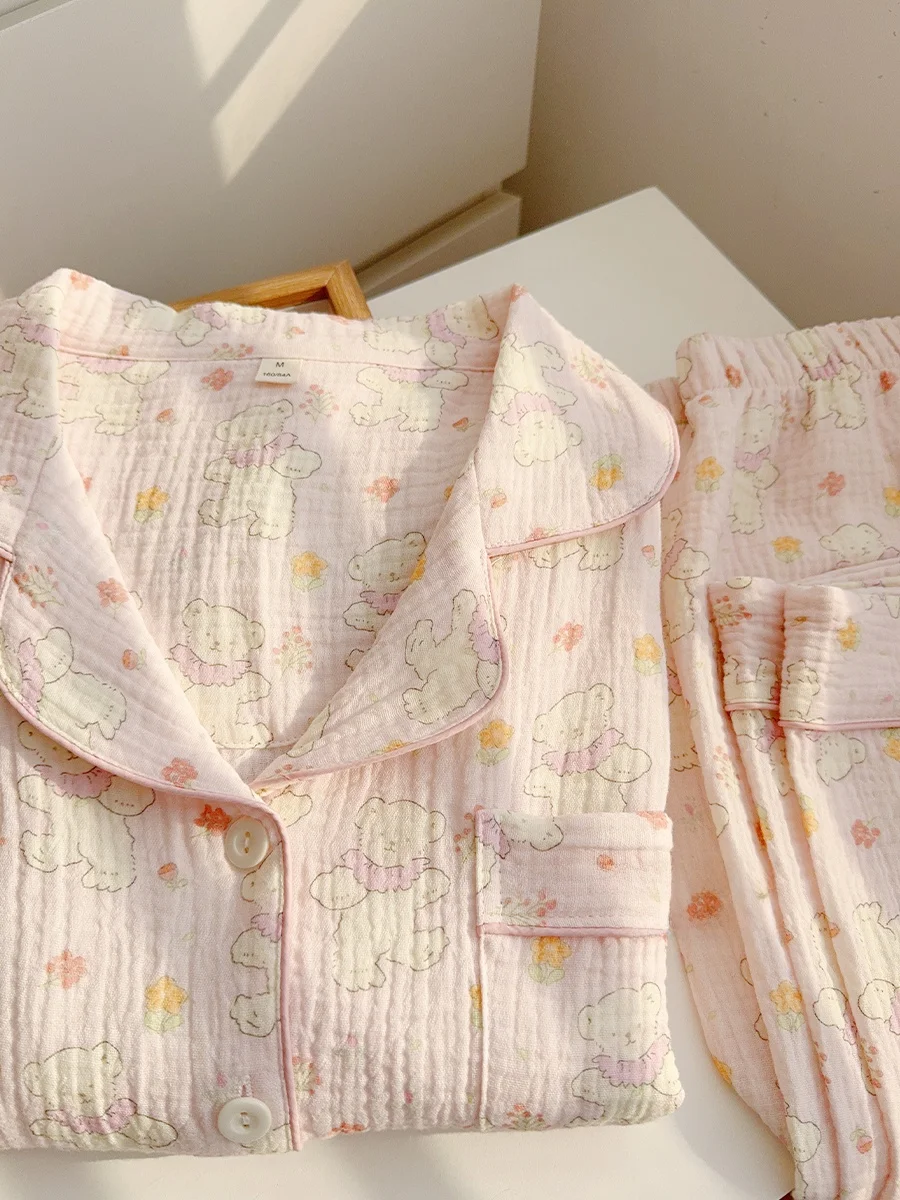Japanese Sle Bear Print Spwear Long Sve Long Pants Cotton Gauze Home Clothes Set for Young Women Spring Autumn
Japanese Sle Bear Print Spwear Long Sve Long Pants Cotton Gauze Home Clothes Set for Young Women Spring Autumn
