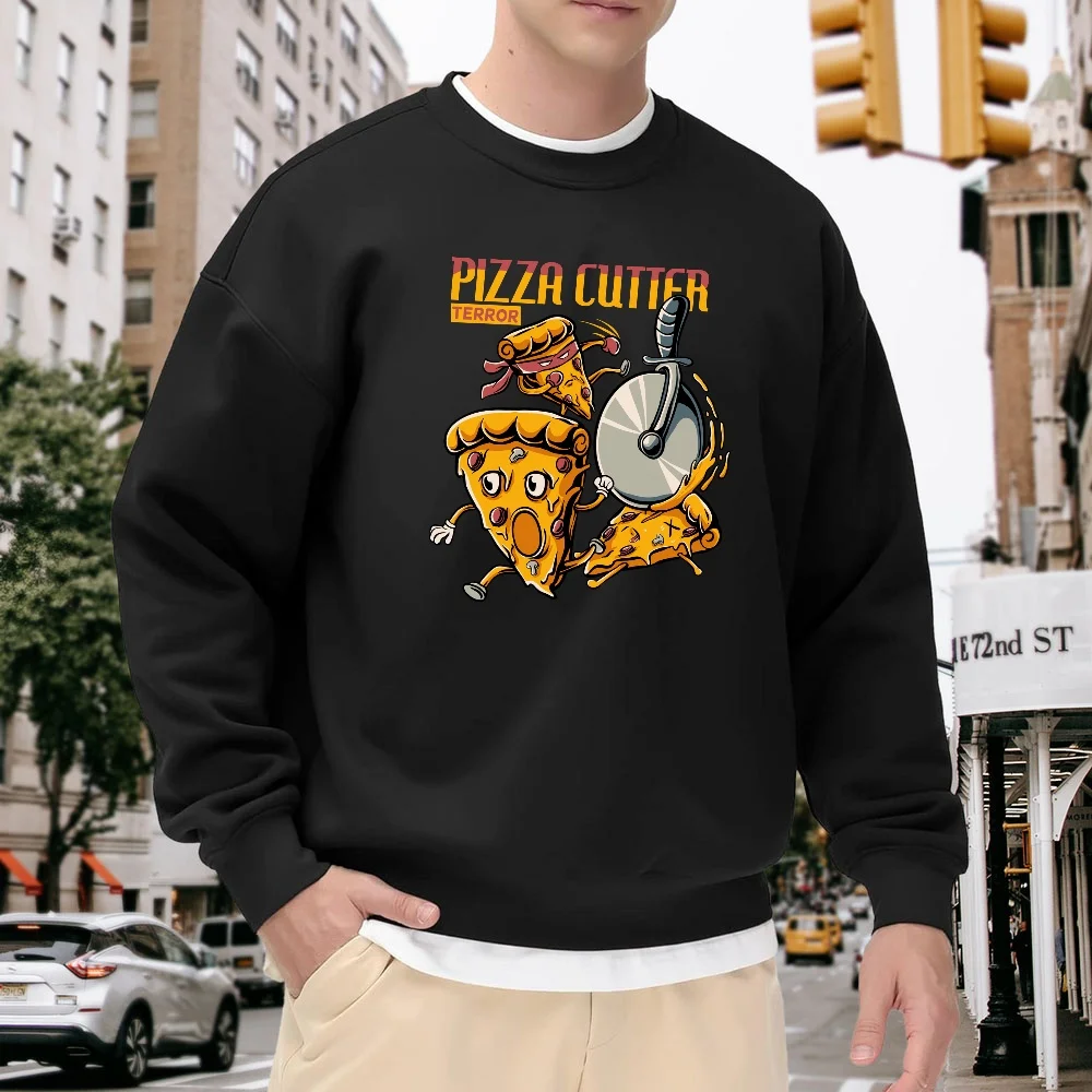 Men's Black Crew Neck Loose Sweatshirt, Fun Pizza Print Pullover, Casual Street Style Top, Versatile Trendy Sweatshirt for Everyday Wear
Men's Black Crew Neck Loose Sweatshirt, Fun Pizza Print Pullover, Casual Street Style Top, Versatile Trendy Sweatshirt for Everyday Wear