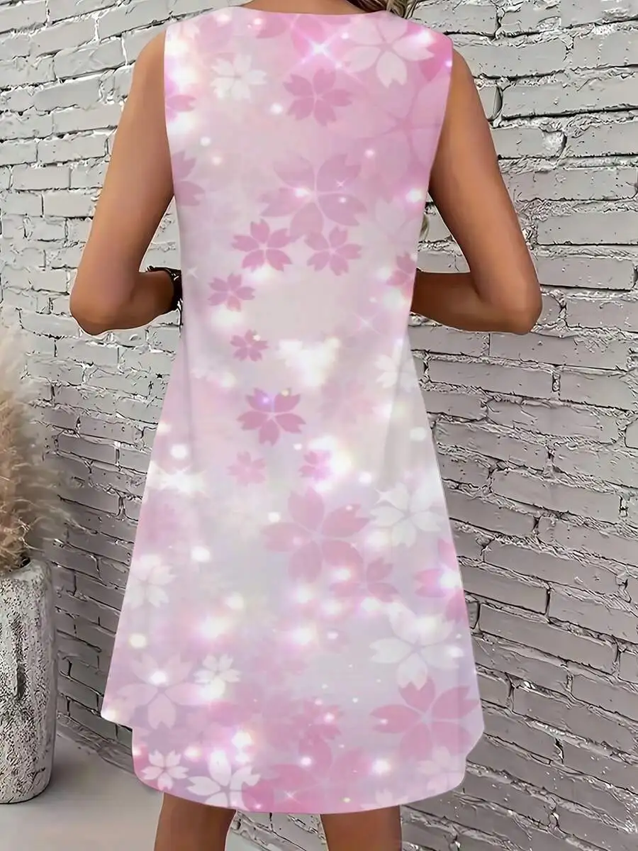 Womens Pink Floral Sleeveless A-Line Dress Round Neck Loose Fit Casual Summer Lightweight Dress
Womens Pink Floral Sleeveless A-Line Dress Round Neck Loose Fit Casual Summer Lightweight Dress