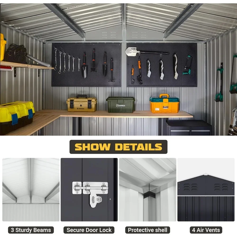 8 x 12 FT Outdoor Storage Shed, Metal Garden Shed with Updated Frame Structure, Tool Sheds for Backyard Garden Patio Lawn
8 x 12 FT Outdoor Storage Shed, Metal Garden Shed with Updated Frame Structure, Tool Sheds for Backyard Garden Patio Lawn