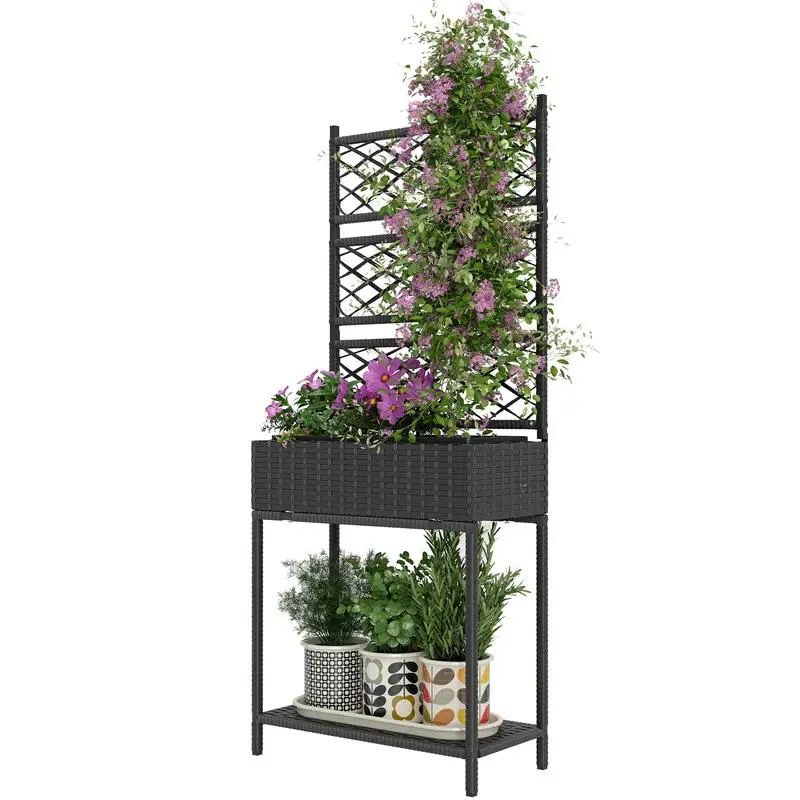 Outdoor Wicker Planter with Trellis for Climbing Plants, Freestanding Rattan Garden Box with Storage Shelf, Black
Outdoor Wicker Planter with Trellis for Climbing Plants, Freestanding Rattan Garden Box with Storage Shelf, Black