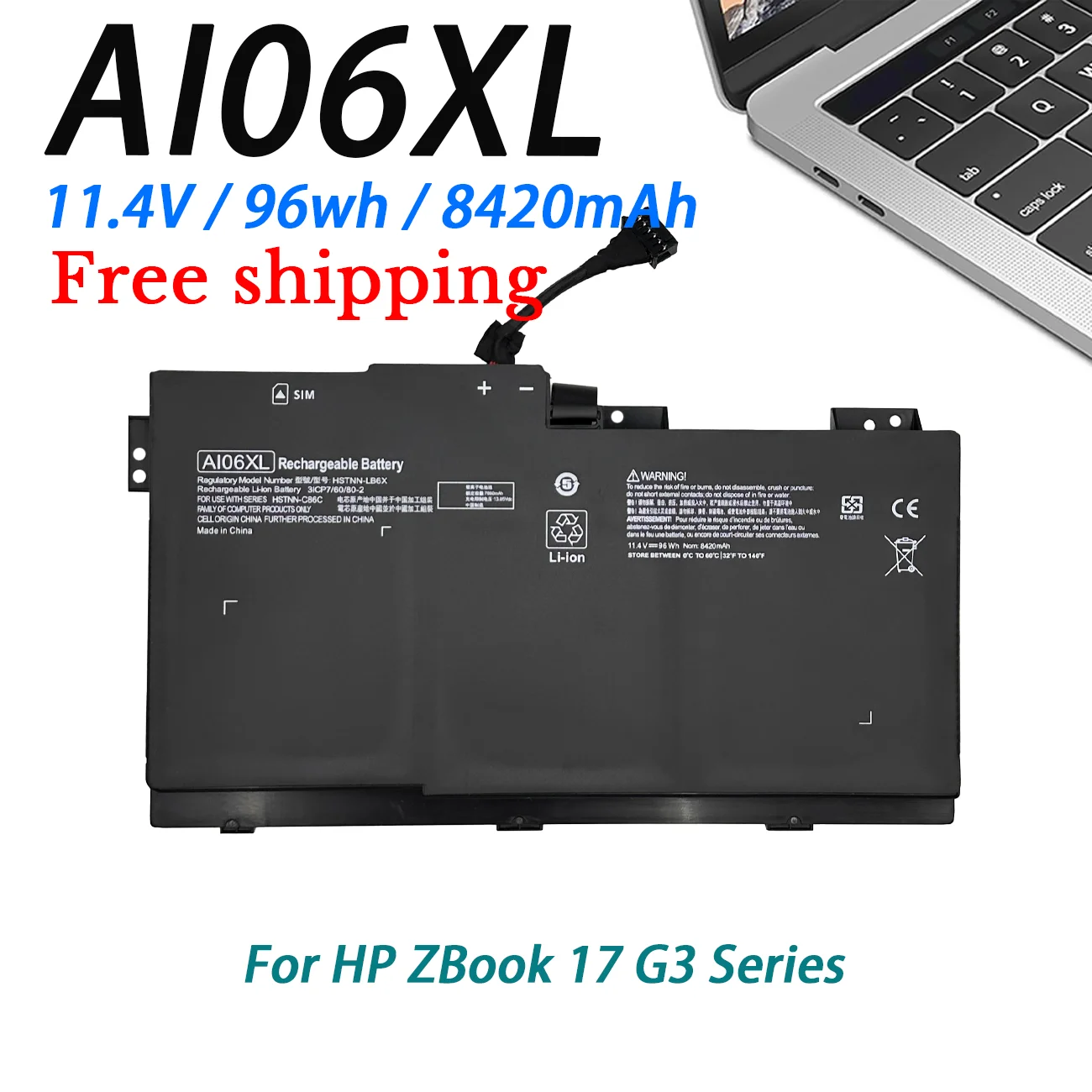 Аккумулятор AI06XL для ноутбука HP ZBook 17 G3 Series HSTNN-LB6X 808451-002 11,4 в 96 Втч/8420 мАч
Аккумулятор AI06XL для ноутбука HP ZBook 17 G3 Series HSTNN-LB6X 808451-002 11,4 в 96 Втч/8420 мАч