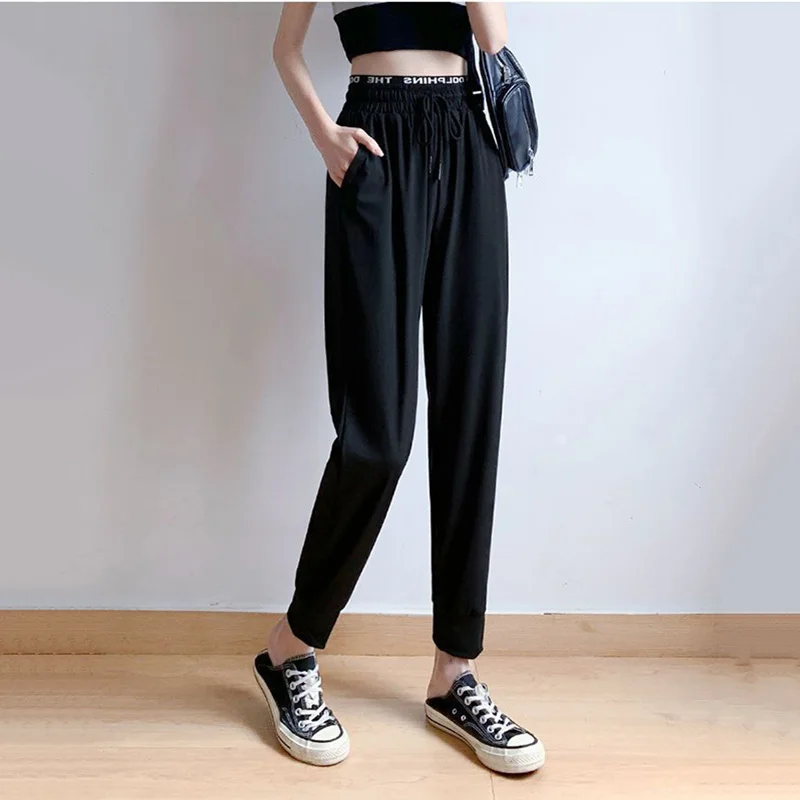 Quick-dry Sport Pants Women Summer Ultra-thin Ice Silk High Waist Sweatpants Joggers Trousers Black Casual Harem Pants 2024 New
Quick-dry Sport Pants Women Summer Ultra-thin Ice Silk High Waist Sweatpants Joggers Trousers Black Casual Harem Pants 2024 New