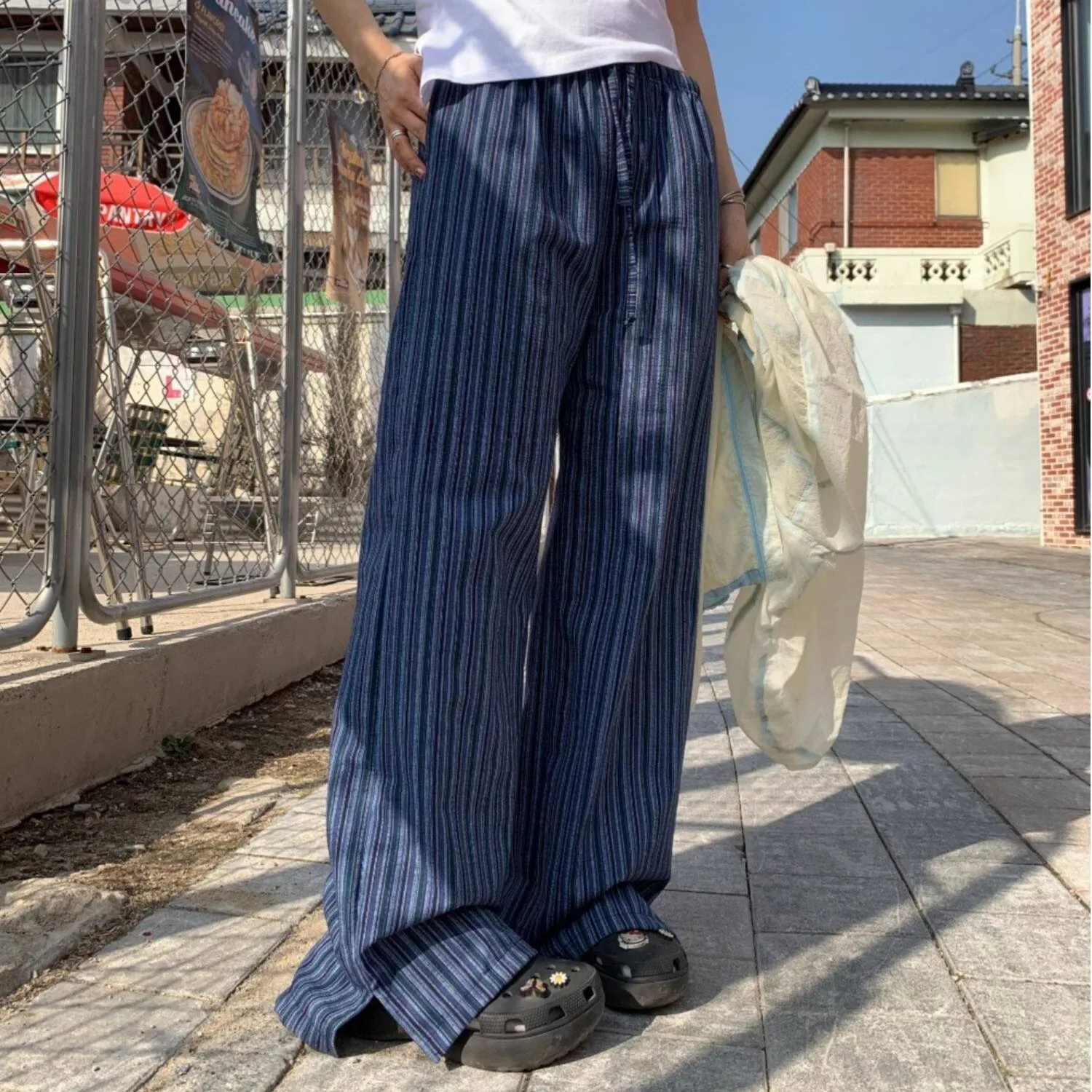 Casual Stripe Wide Leg Pants Women's High Waist Elastic Vacation Style Summer Loose Fit Trousers Long Straight Cut Slit
Casual Stripe Wide Leg Pants Women's High Waist Elastic Vacation Style Summer Loose Fit Trousers Long Straight Cut Slit