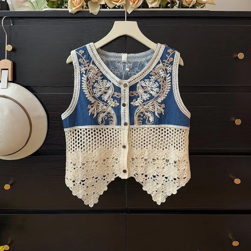 2025 New Women Vintage Cardigan Shirt Summer Ethnic Embroidery Hook Flower Hollow Out Blouse Cowboy Sleeveless Vest Tops
2025 New Women Vintage Cardigan Shirt Summer Ethnic Embroidery Hook Flower Hollow Out Blouse Cowboy Sleeveless Vest Tops
