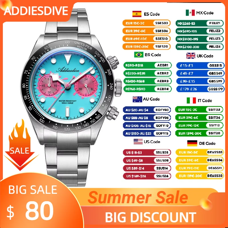 ADDIESDIVE Ceramic Bezel Men's Quartz Watch Luminous VK64 Chronograph Bubble Mirror Glass Watches AD2520 relógio masculino Clock
ADDIESDIVE Ceramic Bezel Men's Quartz Watch Luminous VK64 Chronograph Bubble Mirror Glass Watches AD2520 relógio masculino Clock