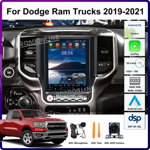 10.4" Android 14 For Tesla Style Screen Dodge Ram 1500 2500 3500 2019 2020 2021 Car Multimedia Player GPS Stereo Radio Receiver