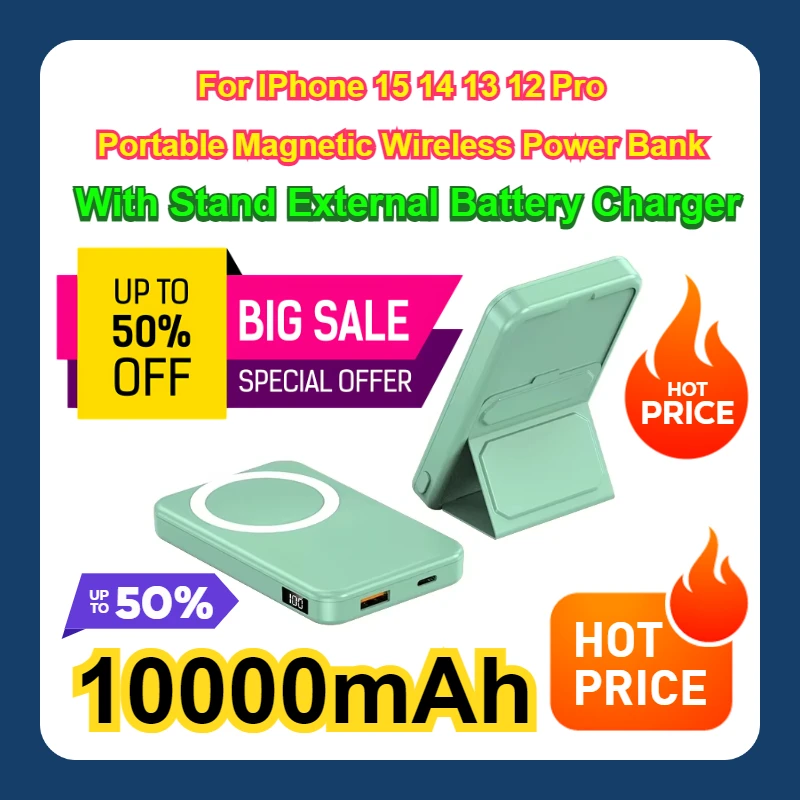 For IPhone 15 14 13 12 Pro Portable Magnetic Wireless 10000mAh Power Bank With Stand External Battery Charger
For IPhone 15 14 13 12 Pro Portable Magnetic Wireless 10000mAh Power Bank With Stand External Battery Charger
