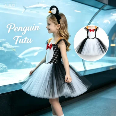 Girls' penguin-themed cosplay dress with headband, cartoon animal performance costume, Christmas tulle tutu performance dress
Girls' penguin-themed cosplay dress with headband, cartoon animal performance costume, Christmas tulle tutu performance dress
