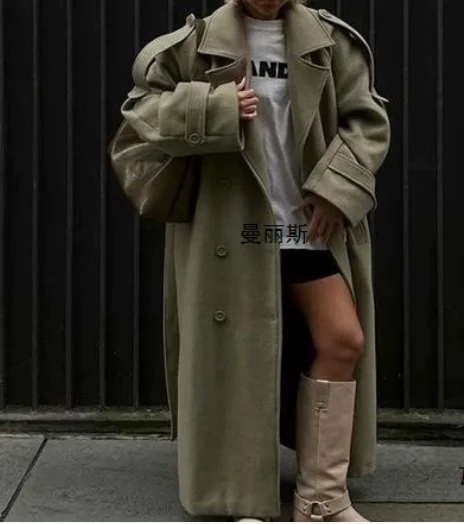 European and American autumn new women's clothing feels thin and casual over the knee green woolen trench coat
European and American autumn new women's clothing feels thin and casual over the knee green woolen trench coat