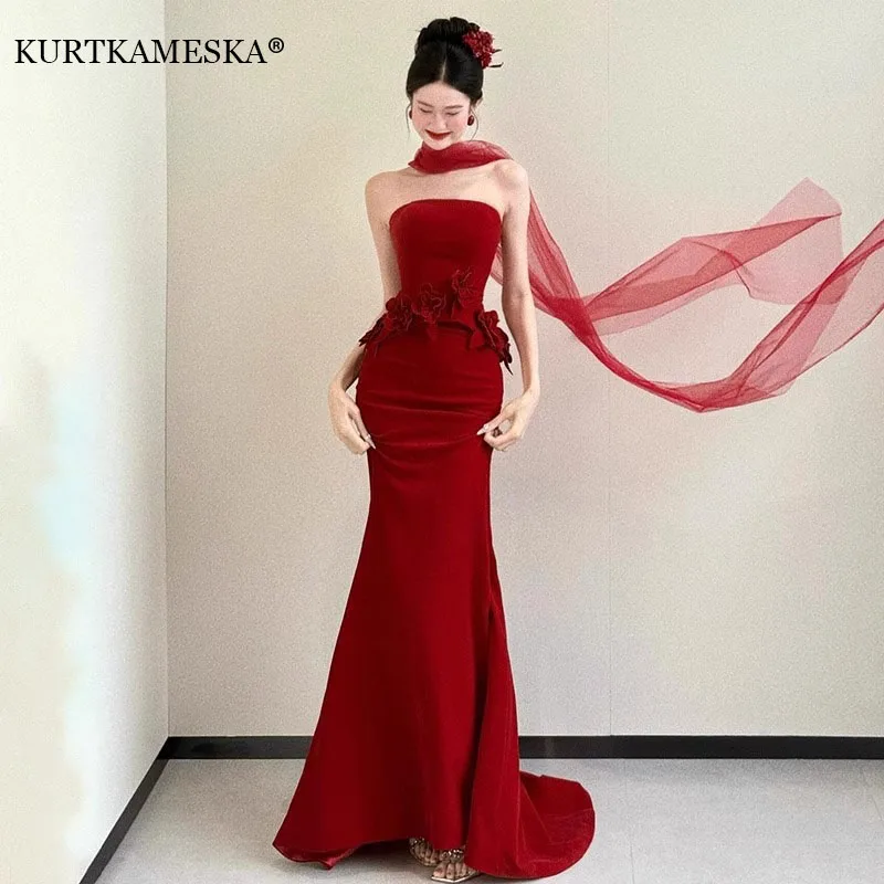 Burgundy Bridal Dress With Train For Wedding Party Dresses Sexy Strapless Evening Dress Elegant Dresses Photo Shoot Customized
Burgundy Bridal Dress With Train For Wedding Party Dresses Sexy Strapless Evening Dress Elegant Dresses Photo Shoot Customized