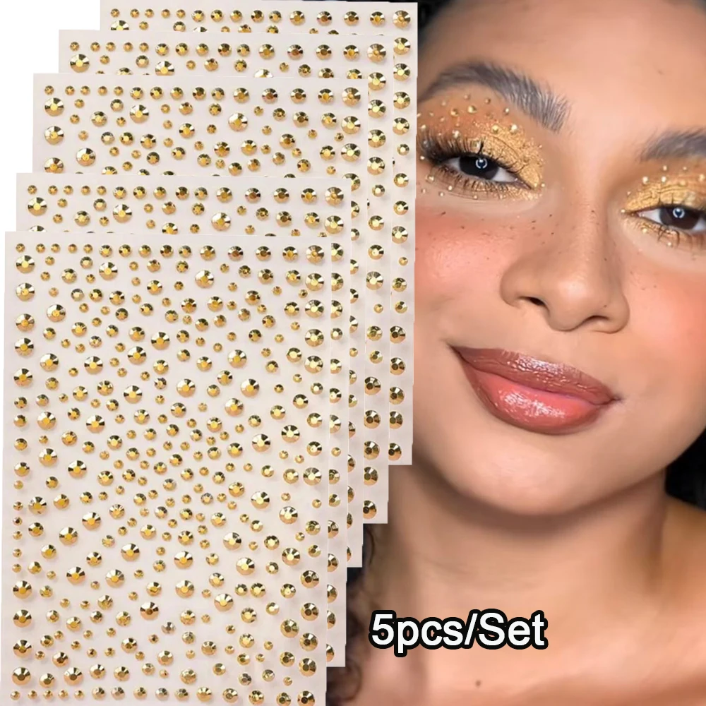 5pcs/Set Gold Face Gems Stickers,Self Adhesive Face Rhinestones, Round Pearl Crystal Stick On Jewels for Eyes, Body, Makeup
5pcs/Set Gold Face Gems Stickers,Self Adhesive Face Rhinestones, Round Pearl Crystal Stick On Jewels for Eyes, Body, Makeup