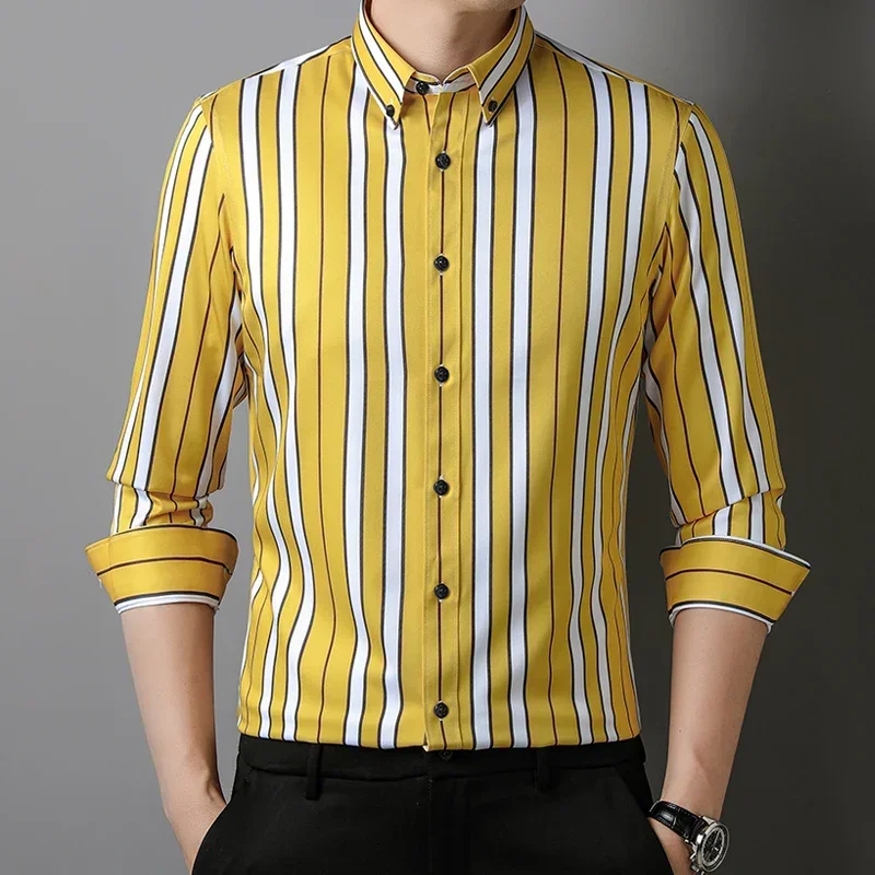 Smart Casual Full shirts for men slim fit formal plain shirt elastic srtiped long-sleeve tops soft office business clothes ropa
Smart Casual Full shirts for men slim fit formal plain shirt elastic srtiped long-sleeve tops soft office business clothes ropa