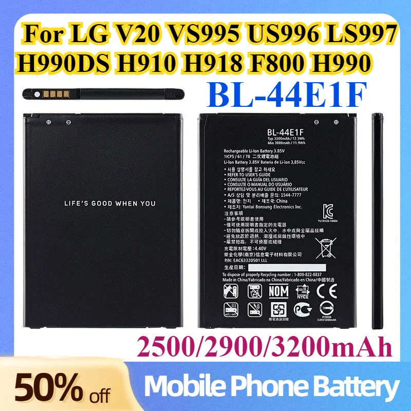 High-Capacity BL-44E1F 3200mAh Battery for LG V20 VS995 US996 LS997 H990DS H910 H918 F800 H990 Mobile Phone Batteries Backup
High-Capacity BL-44E1F 3200mAh Battery for LG V20 VS995 US996 LS997 H990DS H910 H918 F800 H990 Mobile Phone Batteries Backup