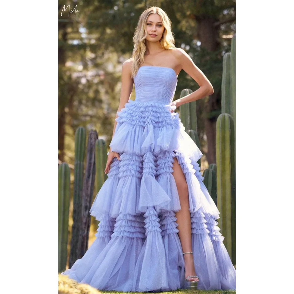 Mila Customized Mist Blue Strapless Boll Gown Evening Dresses Side High Split Pleated Party Dresses Floor-Length Prom Dresse
Mila Customized Mist Blue Strapless Boll Gown Evening Dresses Side High Split Pleated Party Dresses Floor-Length Prom Dresse