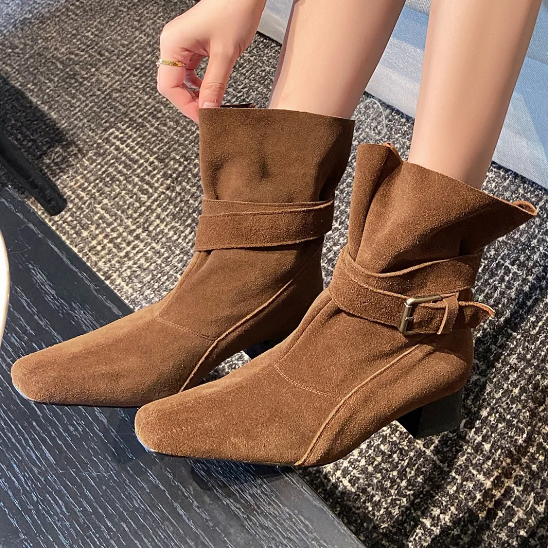 Women's natural suede leather ankle buckle slip-on autumn ankle boots 3cm thick low heel casual female short booties shoes woman
Women's natural suede leather ankle buckle slip-on autumn ankle boots 3cm thick low heel casual female short booties shoes woman