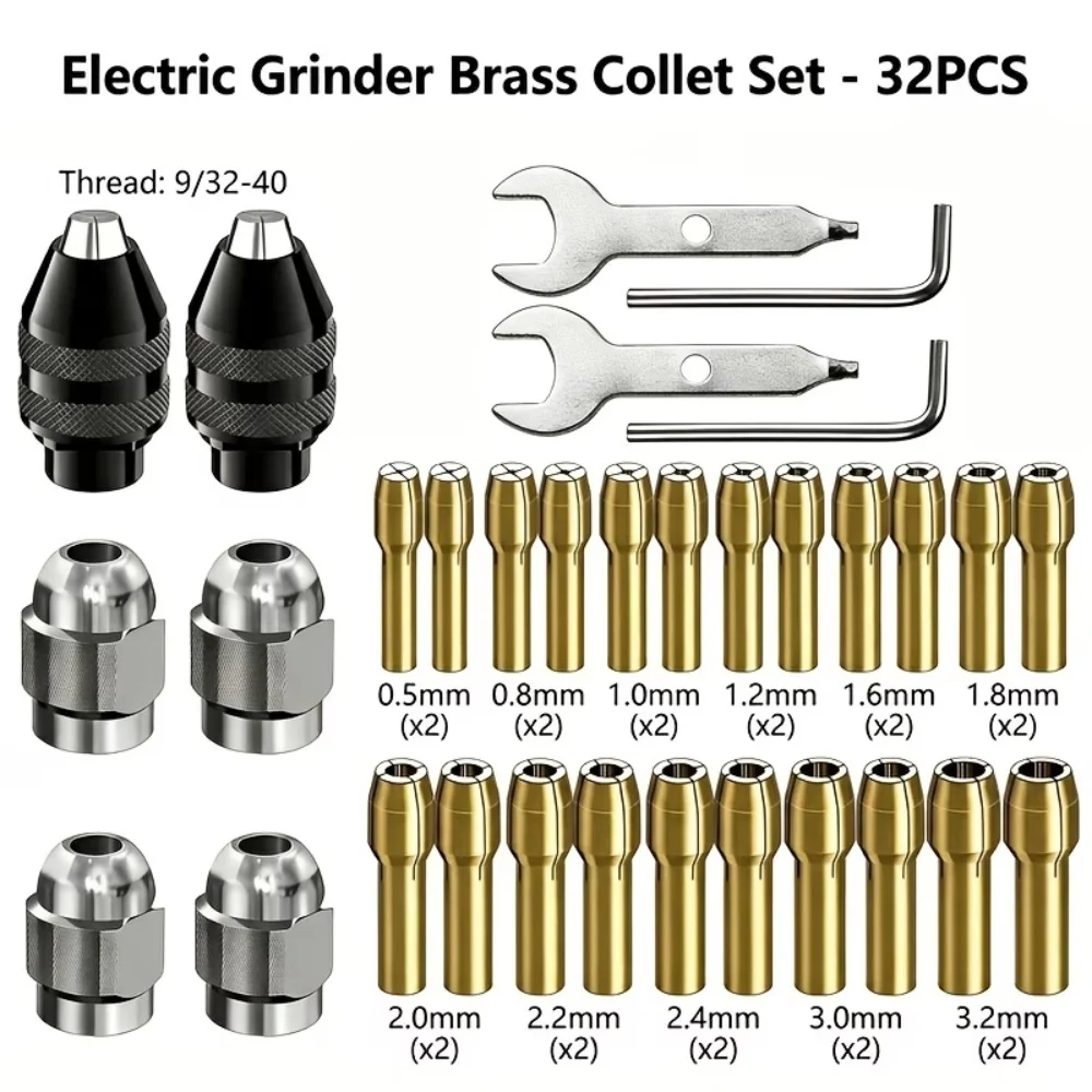 32-Piece Portable Household Rotary Tool Chuck Set, Drill Bit Adapter Tool Kit, Chuck and Nut Set, Suitable for Home Repairs and DIY Small Tools
32-Piece Portable Household Rotary Tool Chuck Set, Drill Bit Adapter Tool Kit, Chuck and Nut Set, Suitable for Home Repairs and DIY Small Tools
