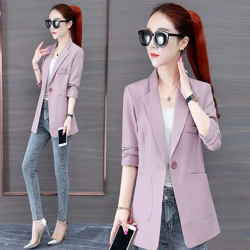 Women Chic Office Blazer 2022 New Fashion Long Sleeve Korea Elegant Solid Color Single Button Casual Suit Outerwear Female Tops
Women Chic Office Blazer 2022 New Fashion Long Sleeve Korea Elegant Solid Color Single Button Casual Suit Outerwear Female Tops