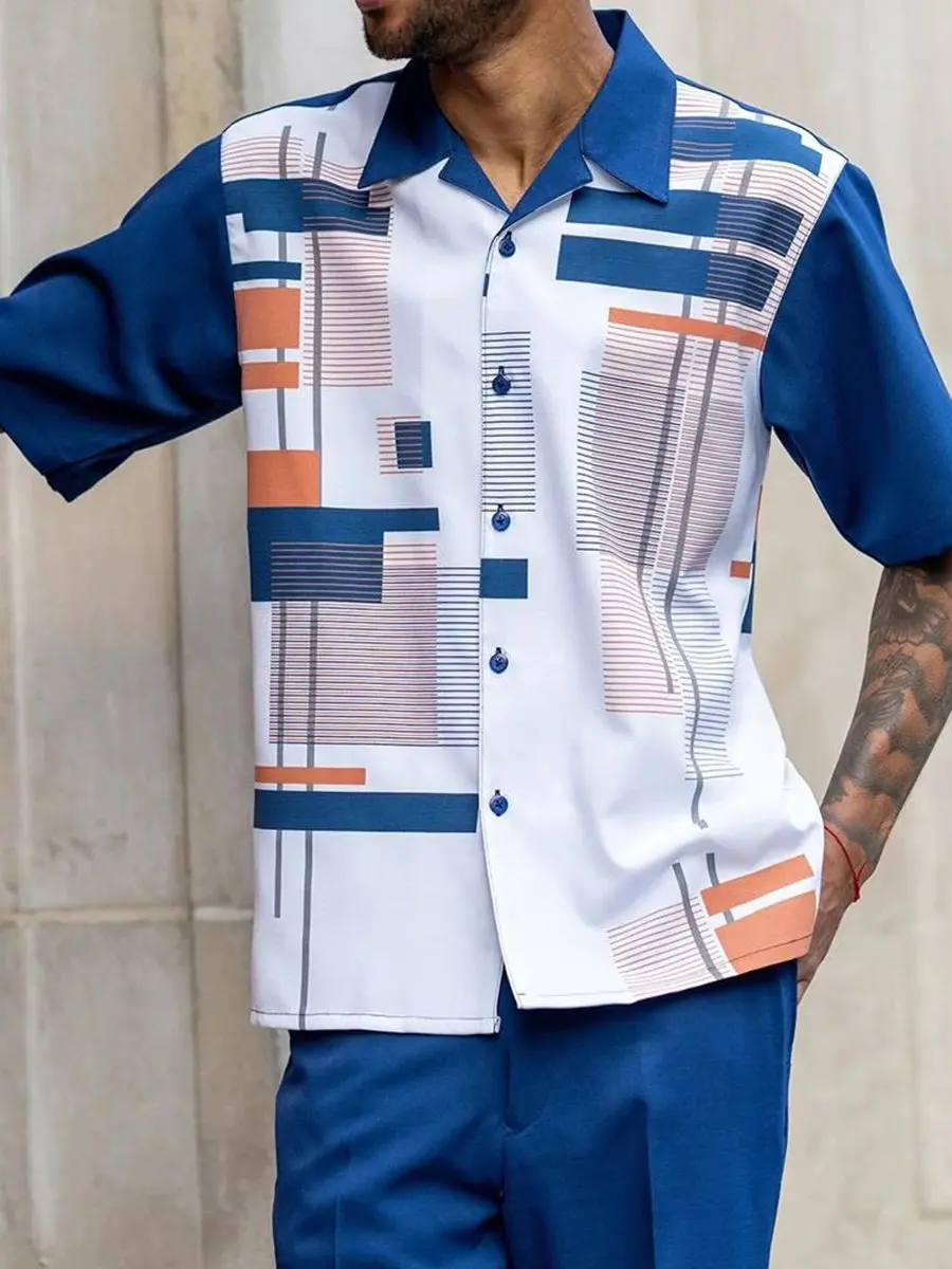 Men's Casual Two-Piece Cuban Collar Printed Short Sleeve Walking Suit Pants Contrast Color Button 2022 Casual Suit
Men's Casual Two-Piece Cuban Collar Printed Short Sleeve Walking Suit Pants Contrast Color Button 2022 Casual Suit