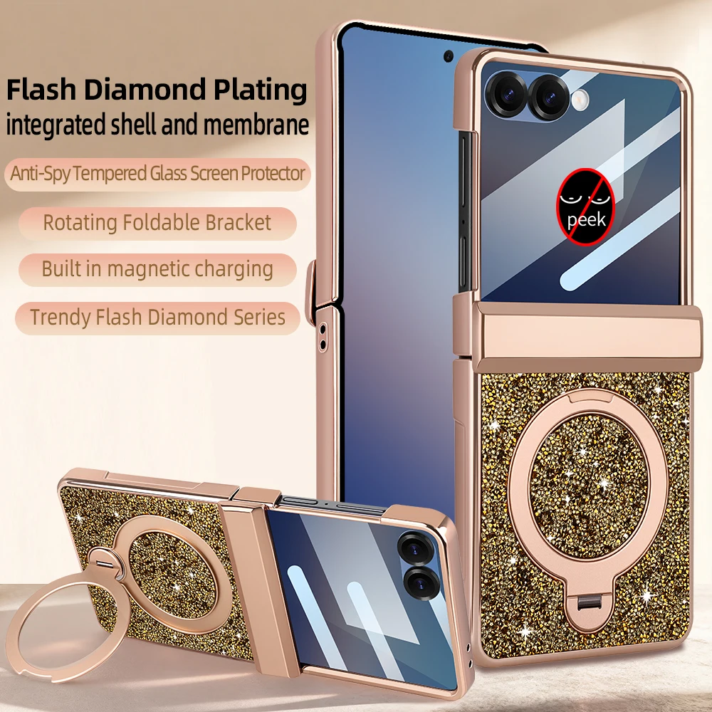 Чехол для Samsung Z Flip 7/6 из блестящей искусственной кожи с магнитной вращающейся подставкой, защитной пленкой от подглядывания и защитой шарнира
Чехол для Samsung Z Flip 7/6 из блестящей искусственной кожи с магнитной вращающейся подставкой, защитной пленкой от подглядывания и защитой шарнира