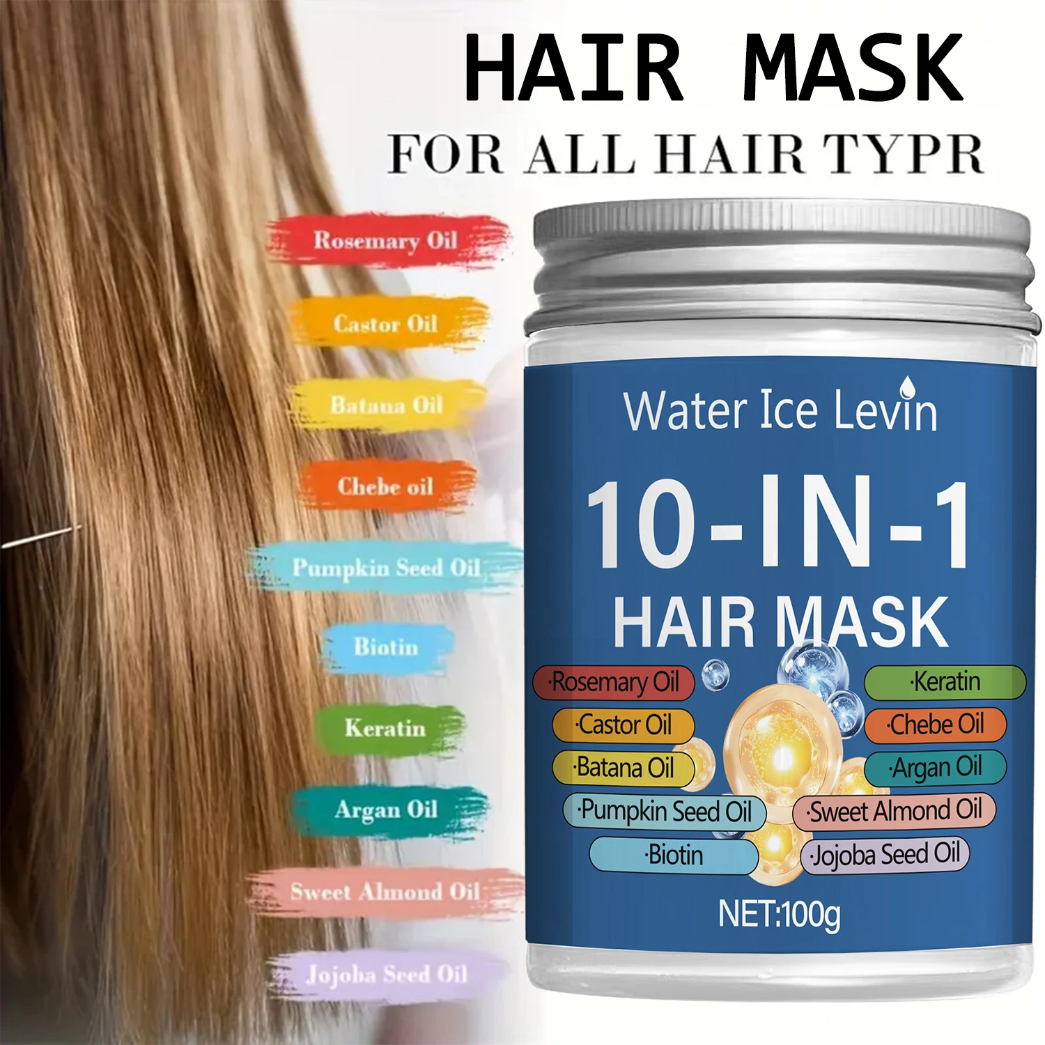 10-in-1 Hair Mask: Rosemary, Batana, Chebe, Argan, Pumpkin, Almond, Jojoba Oils For All Hair Types. Keratin Enriched.
10-in-1 Hair Mask: Rosemary, Batana, Chebe, Argan, Pumpkin, Almond, Jojoba Oils For All Hair Types. Keratin Enriched.