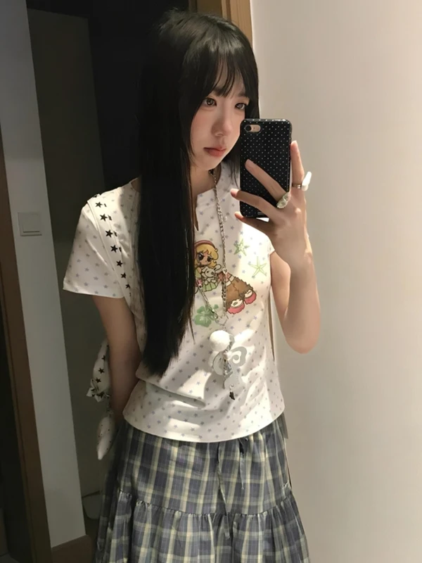 Angel Star Print Short Sleeve T-Shirt Women's Summer Sweet Style Slim Fit Design Y2K Short Length Top Casual Cotton Tee
Angel Star Print Short Sleeve T-Shirt Women's Summer Sweet Style Slim Fit Design Y2K Short Length Top Casual Cotton Tee