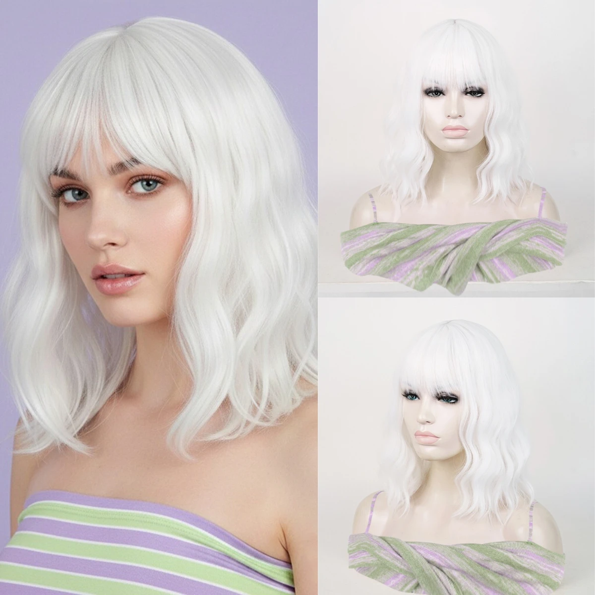 Synthetic Bob Wigs White Short Wavy Cosplay Wig With Bangs For Women Daily Party Heat Resistant Fake Hair
Synthetic Bob Wigs White Short Wavy Cosplay Wig With Bangs For Women Daily Party Heat Resistant Fake Hair