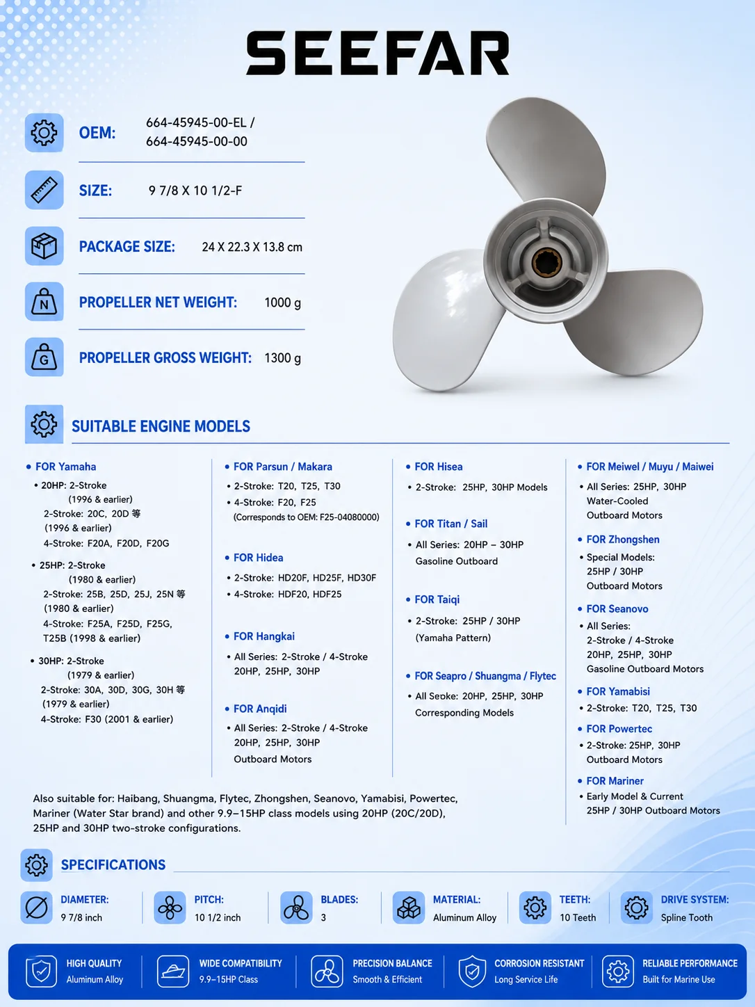 Outboard Motor Propellers for Yamaha 20-30hp 10.5inch 11inch 12 inch 13 inch Quality Aluminum Propellers
Outboard Motor Propellers for Yamaha 20-30hp 10.5inch 11inch 12 inch 13 inch Quality Aluminum Propellers