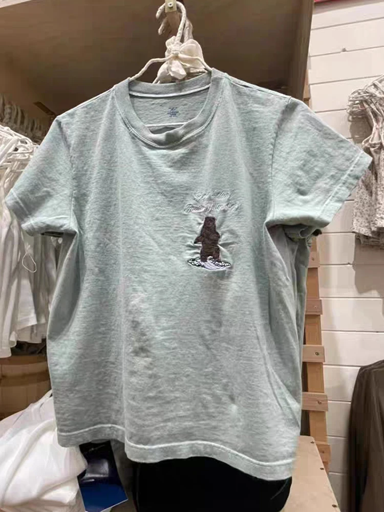 Cartoon Bear Embroidery T-shirts Women Cute Round Neck Summer Cotton Short Sleeve Tees Green Aesthetic Casual Vintage Y2k Tops
Cartoon Bear Embroidery T-shirts Women Cute Round Neck Summer Cotton Short Sleeve Tees Green Aesthetic Casual Vintage Y2k Tops