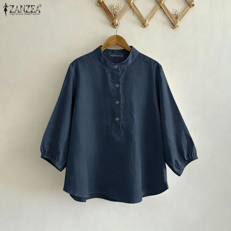Vintage Shirts ZANZEA Spring Buttons Up Blouse Women O Neck 3/4 Sleeve Tops Causal Cotton Blusas Femme Solid Loose Work Shirt
Vintage Shirts ZANZEA Spring Buttons Up Blouse Women O Neck 3/4 Sleeve Tops Causal Cotton Blusas Femme Solid Loose Work Shirt
