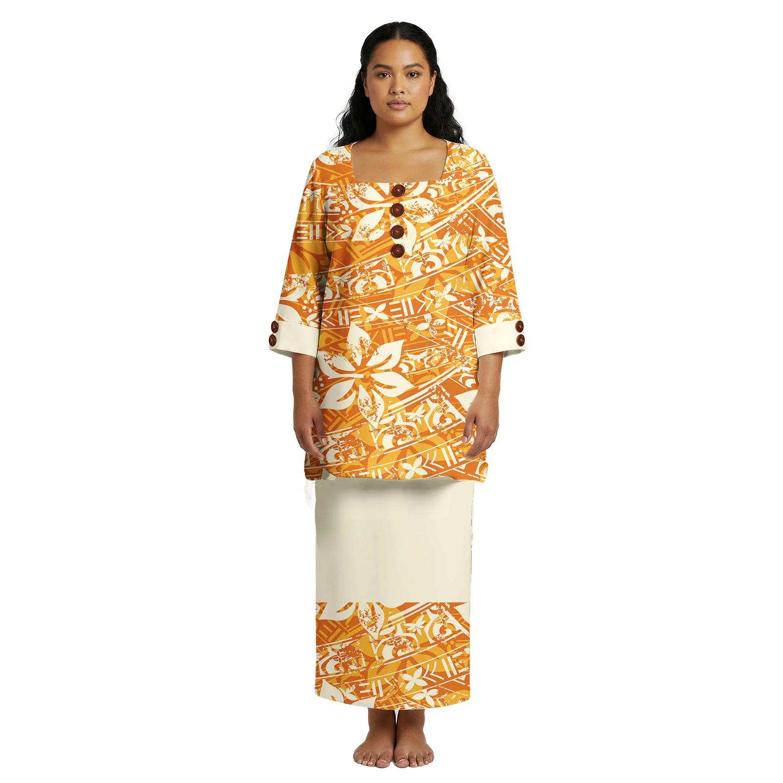 Customize Elegant Midi Sleeves Buttons Polynesian Skirts Puletaha Tongan Samoa Church Puletasi Dress for Women Maxi Dress
Customize Elegant Midi Sleeves Buttons Polynesian Skirts Puletaha Tongan Samoa Church Puletasi Dress for Women Maxi Dress