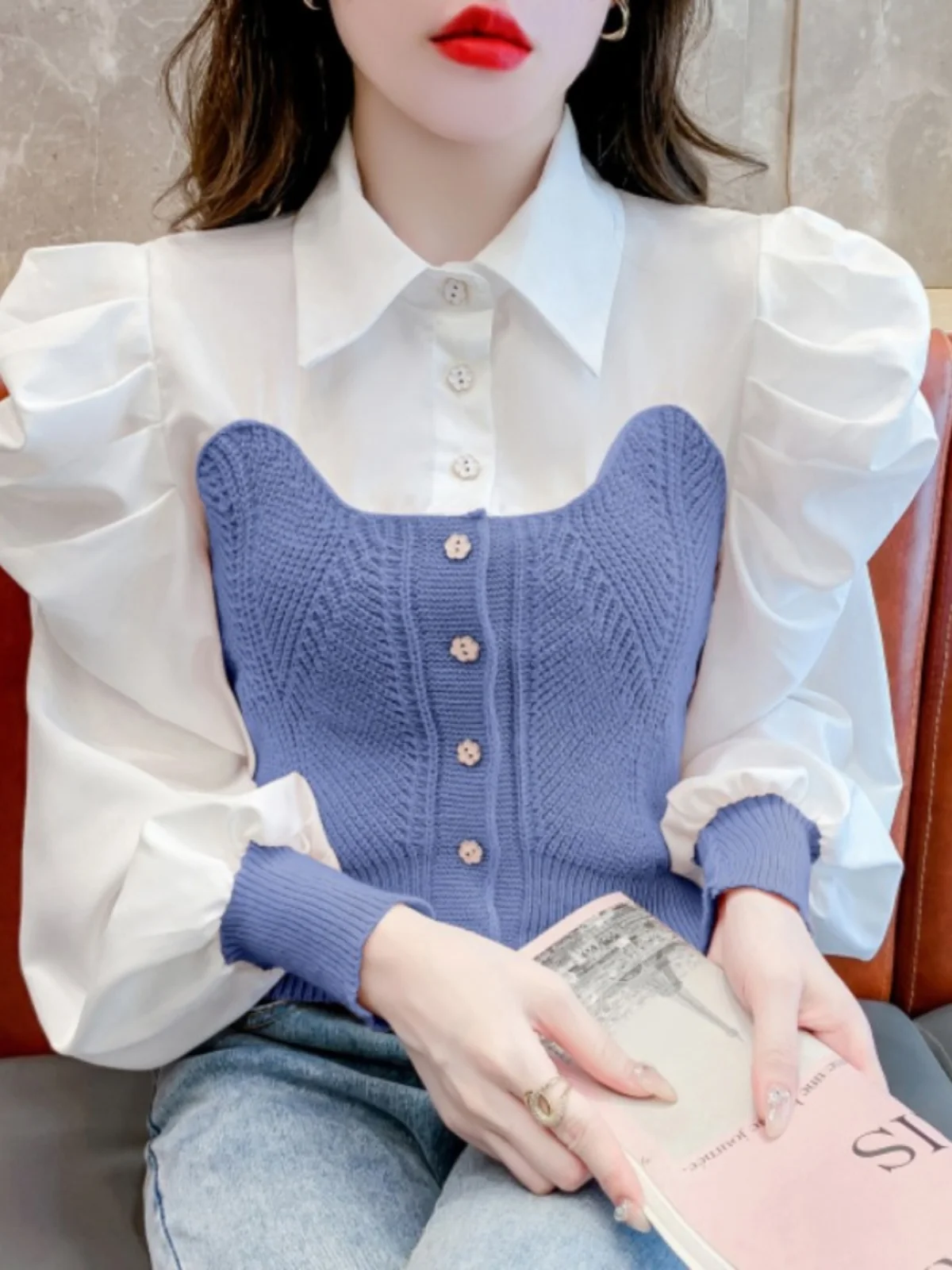 Women Basic Sweater Autumn Spring Knitted Long Puff Sleeve Polo Neck Sexy Sweaters Chic Korean Office Lady Button Pullover R90
Women Basic Sweater Autumn Spring Knitted Long Puff Sleeve Polo Neck Sexy Sweaters Chic Korean Office Lady Button Pullover R90