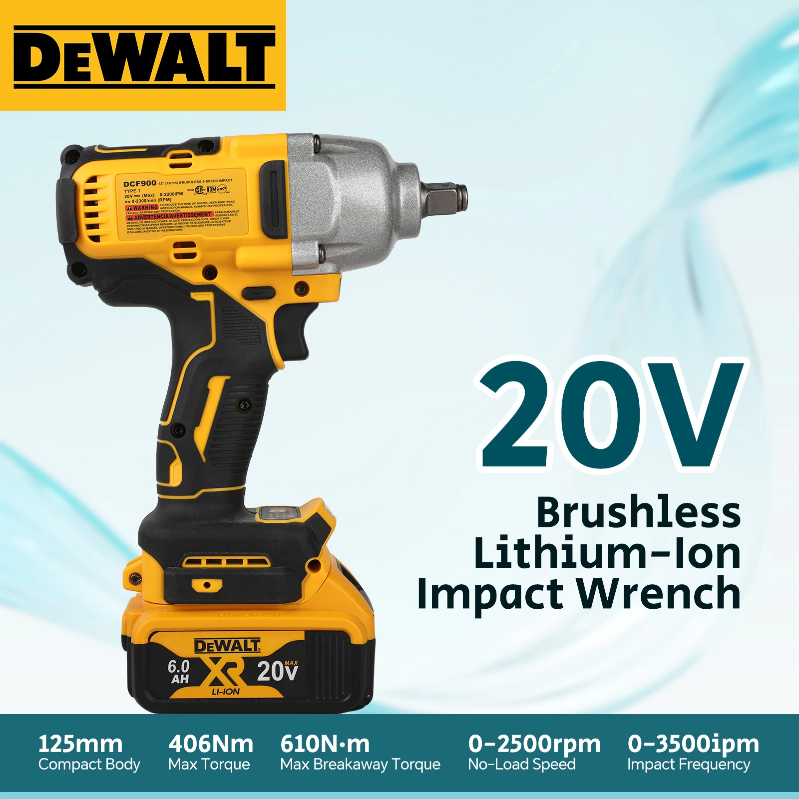 DEWALT 20V Cordless Impact Wrench 610N.m Breakaway Torque Stepless Speed for Bolt Tightening & Unscrewing in Workshop & Job Site
DEWALT 20V Cordless Impact Wrench 610N.m Breakaway Torque Stepless Speed for Bolt Tightening & Unscrewing in Workshop & Job Site