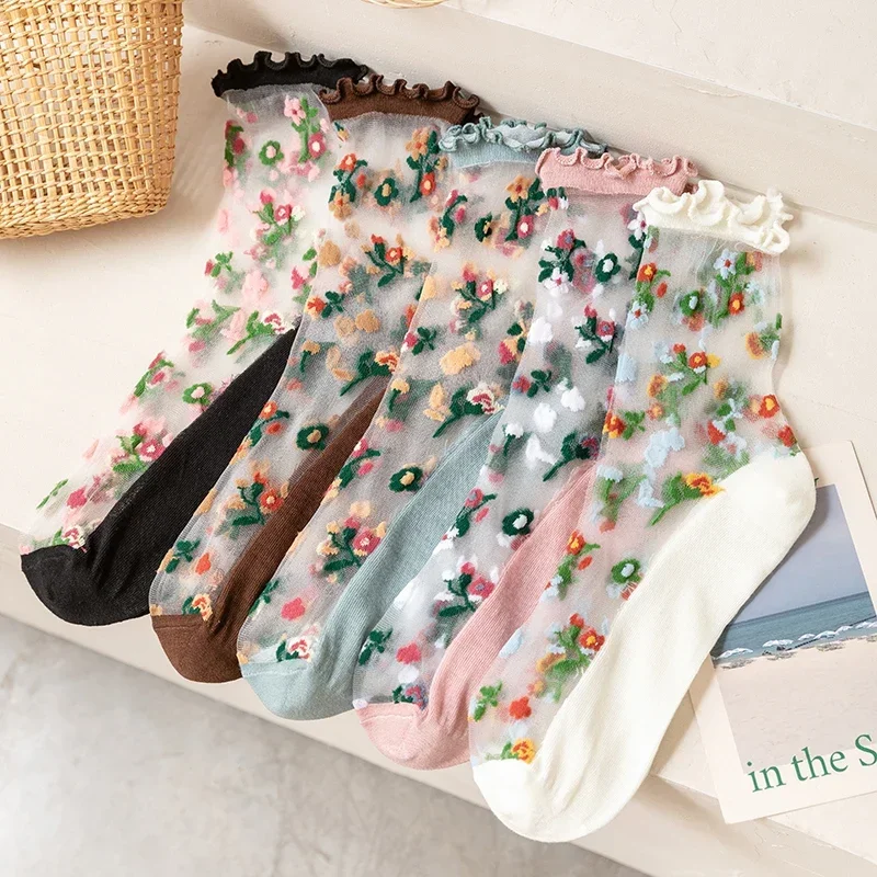Kawaii Ruffle Socks Women Summer Ultra-thin Transparent Crystal Silk Socks Harajuku Vintage Floral Embossment Nylon Long Socks
Kawaii Ruffle Socks Women Summer Ultra-thin Transparent Crystal Silk Socks Harajuku Vintage Floral Embossment Nylon Long Socks