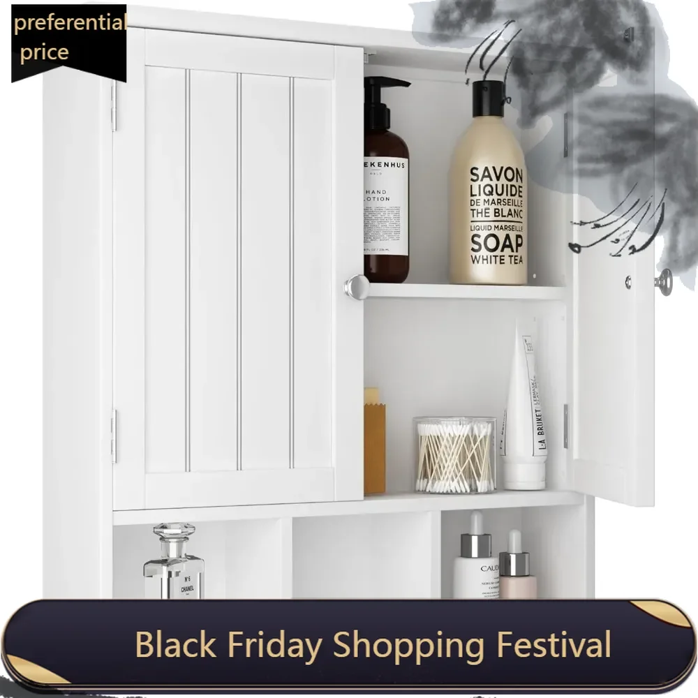 Bathroom Cabinet Wall Mounted 2-Door with 3 Open Shelves, Wooden with Adjustable Shelf,Space Saver Storage Cabinets ,White
Bathroom Cabinet Wall Mounted 2-Door with 3 Open Shelves, Wooden with Adjustable Shelf,Space Saver Storage Cabinets ,White